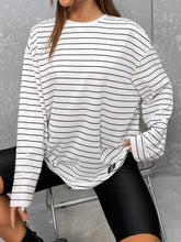 EZwear Striped Print Patched Detail Drop Shoulder Tee